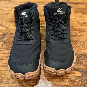 Flarut Winter Snow Boots Black Faux Fur Lined Bungee Lace Gum Sole EU 41 US 8
